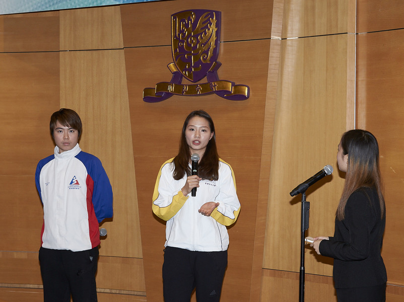 Elite athletes Ma Wing-yu (middle) and Tong Tsz-wing (left) share how to strike a balance between studying and training.